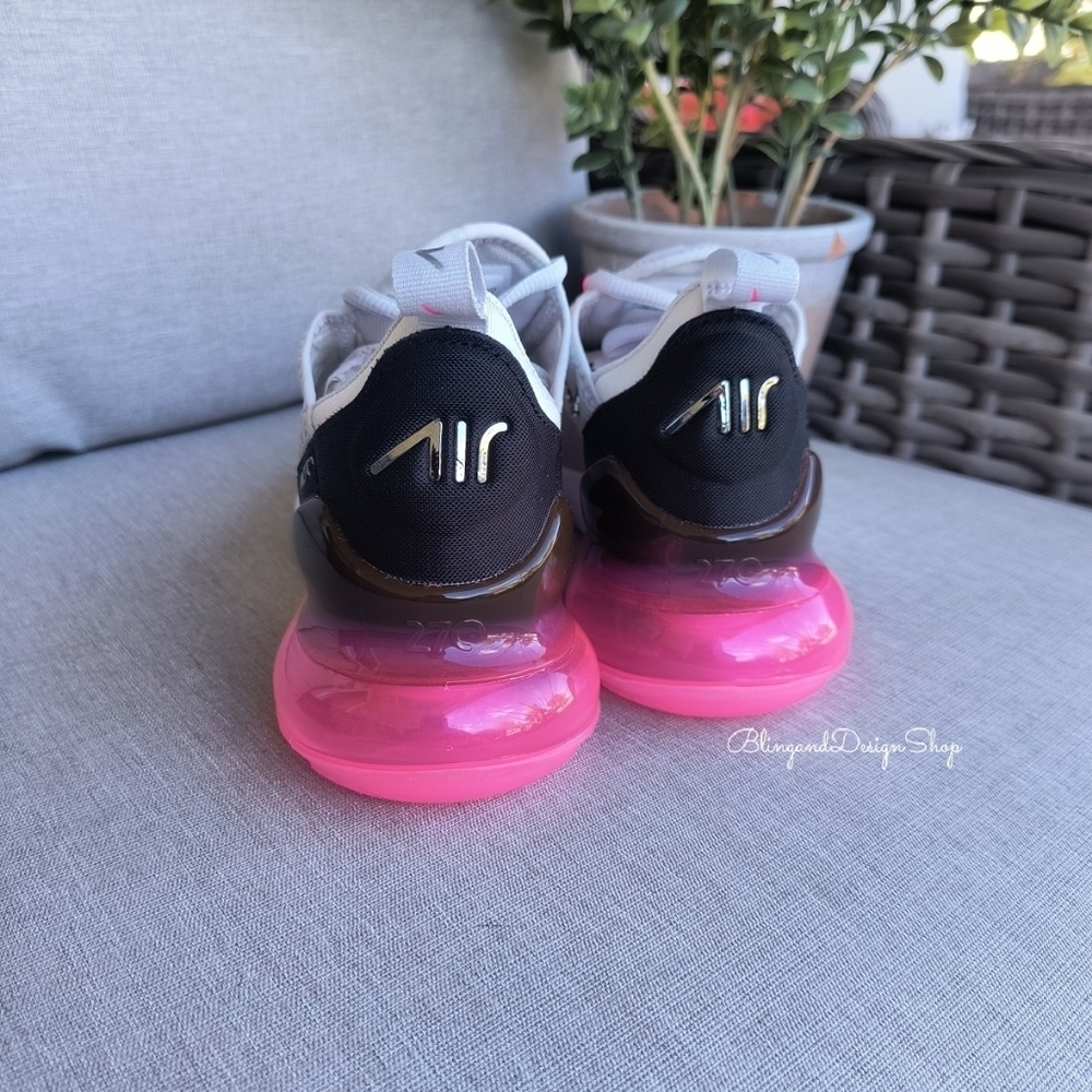 Women's Nike Air Max 270 Pink White Sneakers made with Swarovski Crystals - Picture 8 of 9